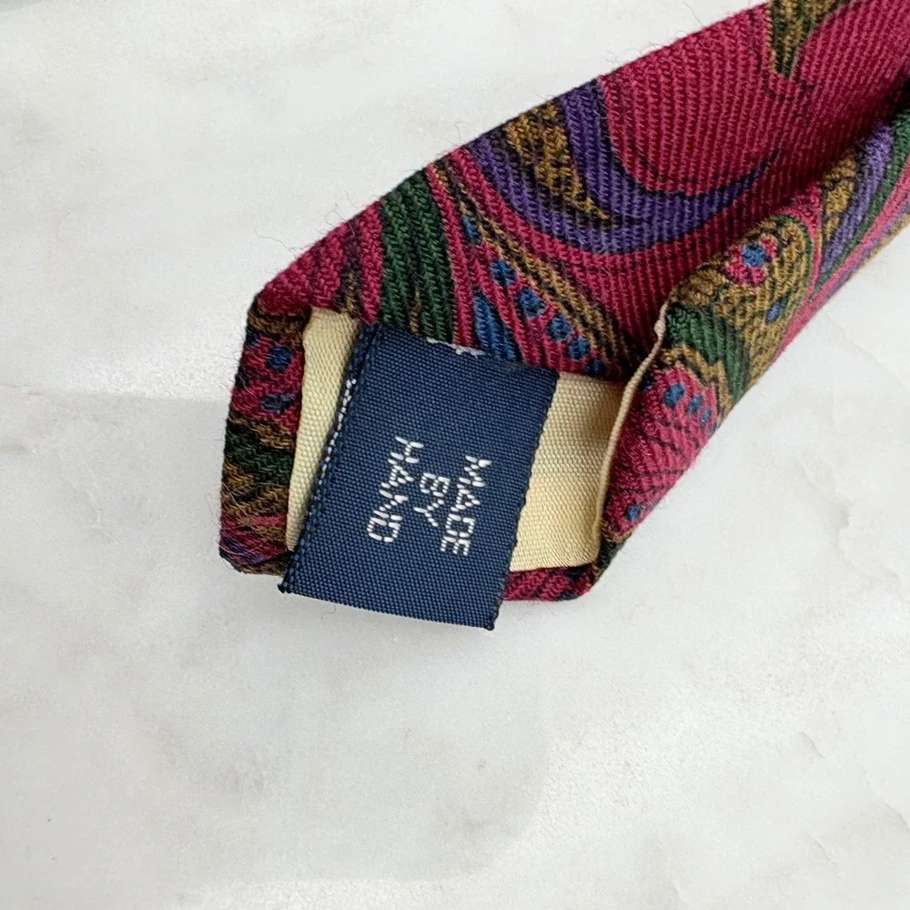 Polo Ralph Lauren Tie Necktie Wool Red‎ Paisley Handmade Italy 3.5x59